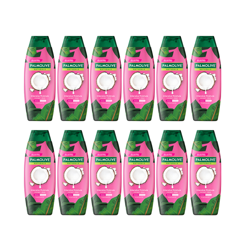 Bộ 12 Dầu gội Palmolive kèm xả 2 trong 1 Dưỡng Ẩm bổ sung từ sữa dừa 180ml/chai