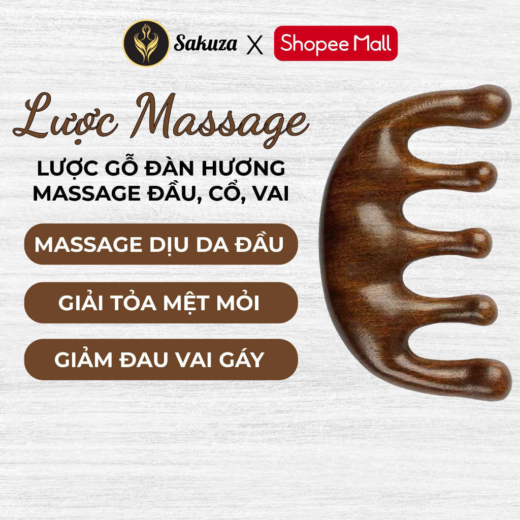 Lược gỗ đàn hương massage đầu dưỡng sinh Sakuza L1001