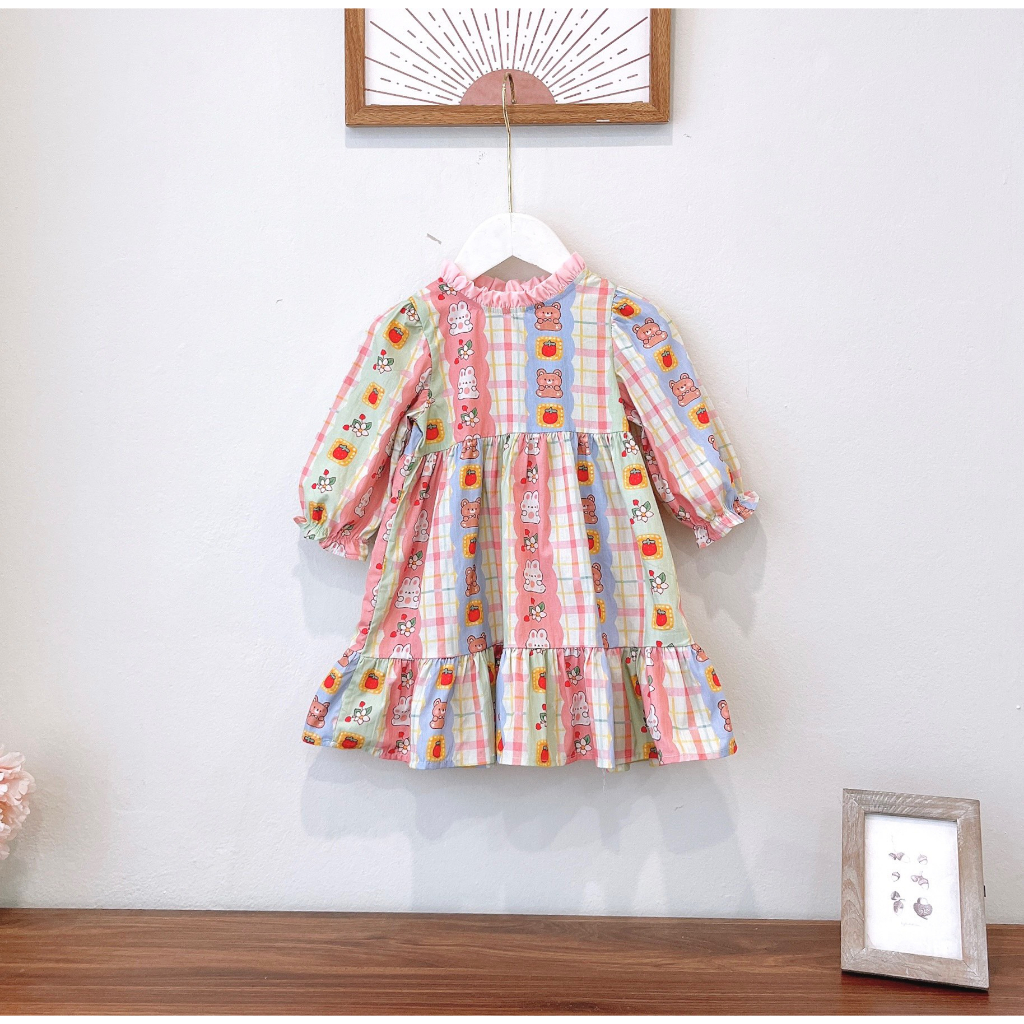 Váy Bé Gái Thiết Kế Tay Bồng Dáng BabyDoll Đầm Bé Gái Đi Học Váy Đi Chơi Cho Bé