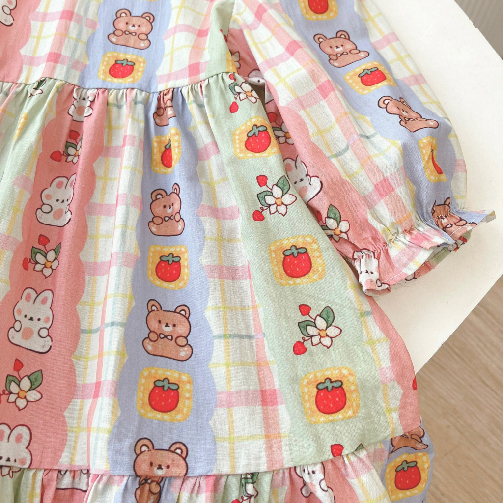 Váy Bé Gái Thiết Kế Tay Bồng Dáng BabyDoll Đầm Bé Gái Đi Học Váy Đi Chơi Cho Bé