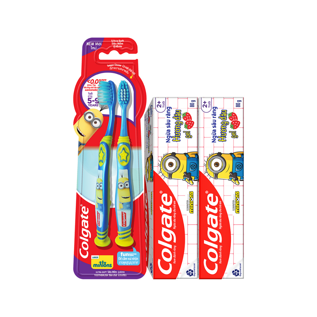 Bộ 2 Kem đánh răng Colgate Minion 80g và 2 bàn chải Colgate Minion cho trẻ em