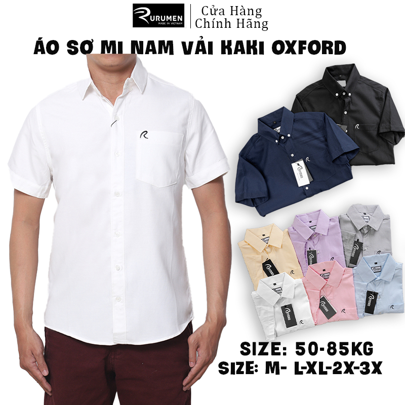 Áo Sơ Mi Nam Oxford Tay Ngắn Trơn Có Túi RURUMEN Chất Kaki VNXK Màu Trắng