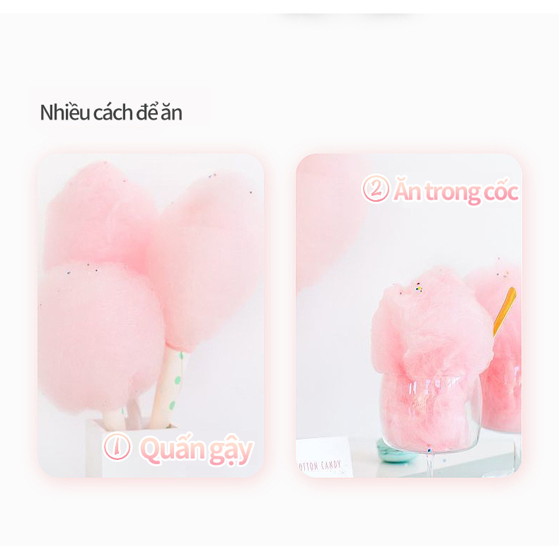 Máy làm kẹo bông mini Thiết kế tách nhiệt nhanh Tặng kèm đường, que làm kẹo bông, muỗm đường Bảo hành 12 tháng