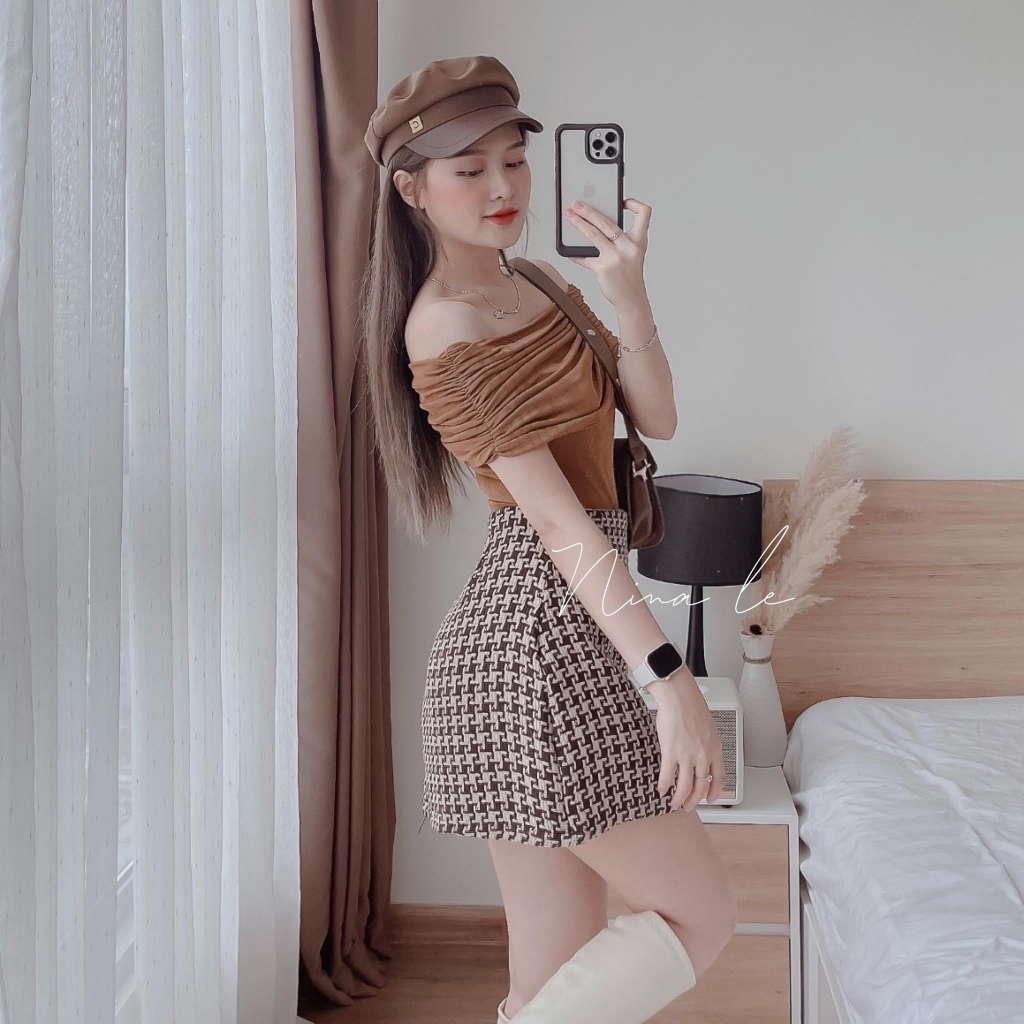 - Set áo len trễ vai cv dạ hàng Quảng Châu phong cách tiểu thư kèm ảnh thật