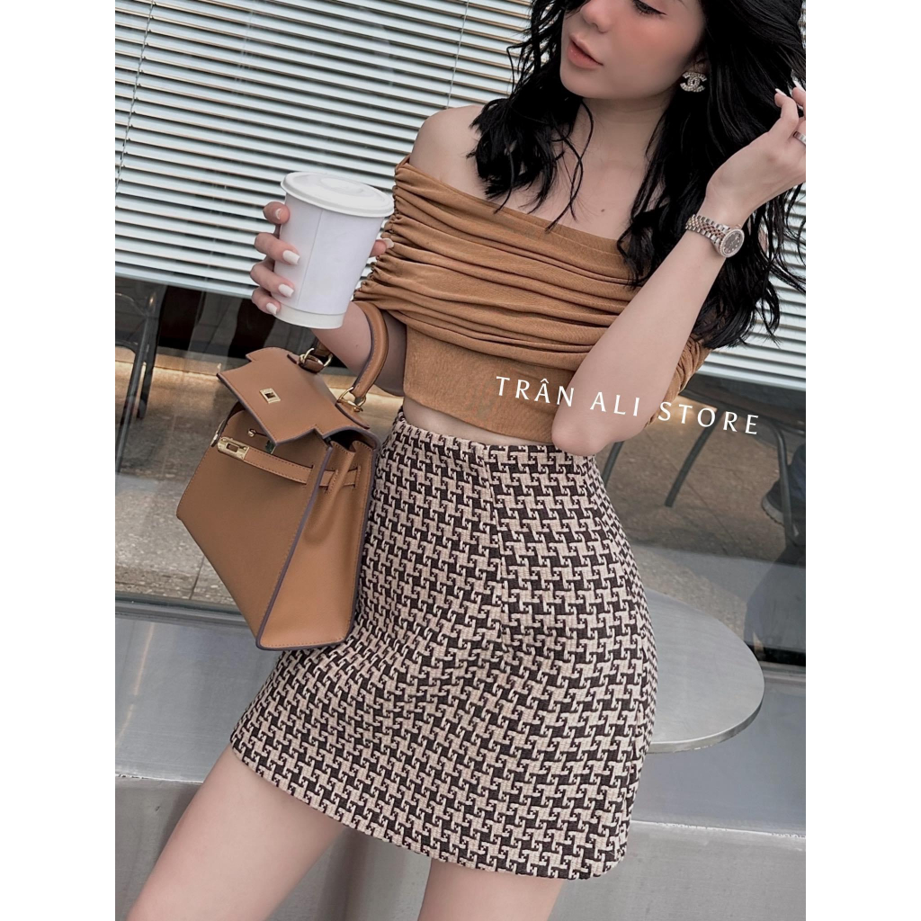 - Set áo len trễ vai cv dạ hàng Quảng Châu phong cách tiểu thư kèm ảnh thật