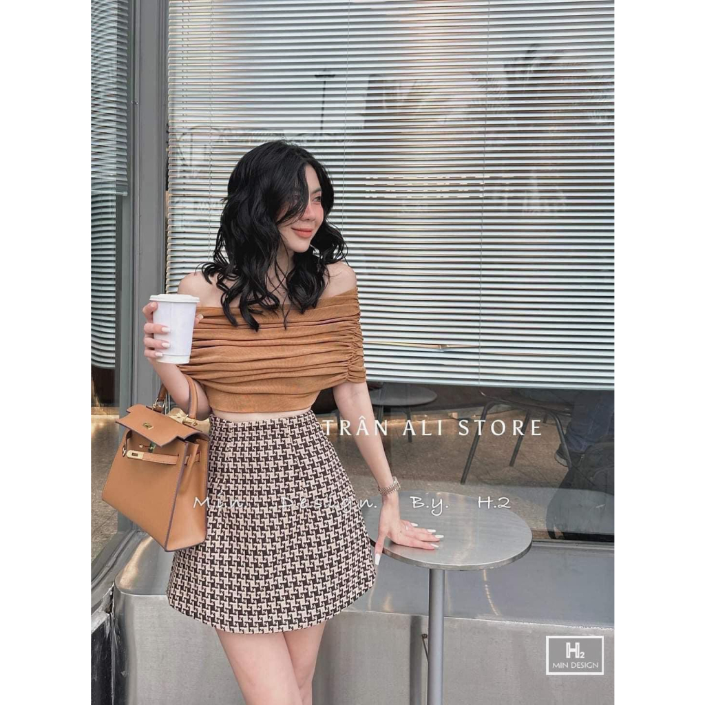 - Set áo len trễ vai cv dạ hàng Quảng Châu phong cách tiểu thư kèm ảnh thật