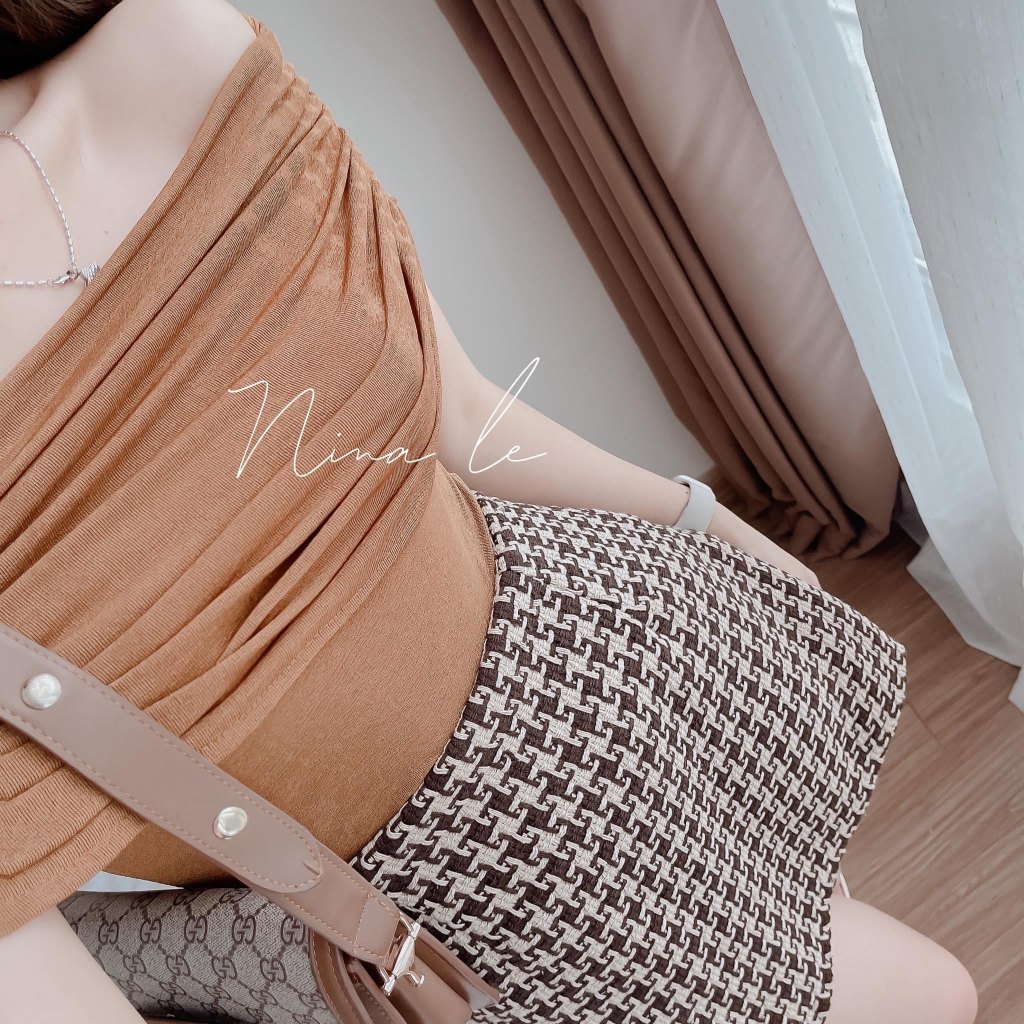 - Set áo len trễ vai cv dạ hàng Quảng Châu phong cách tiểu thư kèm ảnh thật