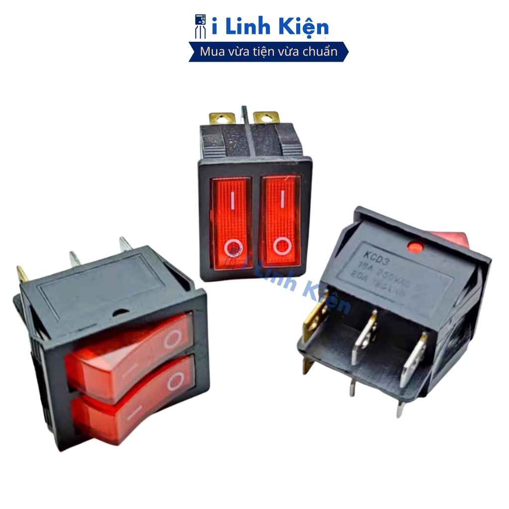 Công tắc bập bênh đôi 2 chế độ 6 chân 250V 15A KCD6-212N có đèn chính hãng ilinhkien.