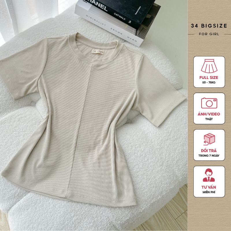 Áo thun trơn body 34AT012 34 BIGSIZE, áo thun nữ dáng ôm đơn giản, áo bigize chất thun cát co giãn thoải mái
