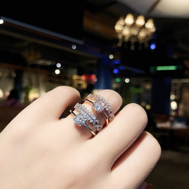 N25 - Nhẫn đôi đính đá Zircon cầu hôn phong cách Hàn Quốc nữ tính - FREESIZE   - CÓ SẴN GIAO NGAY