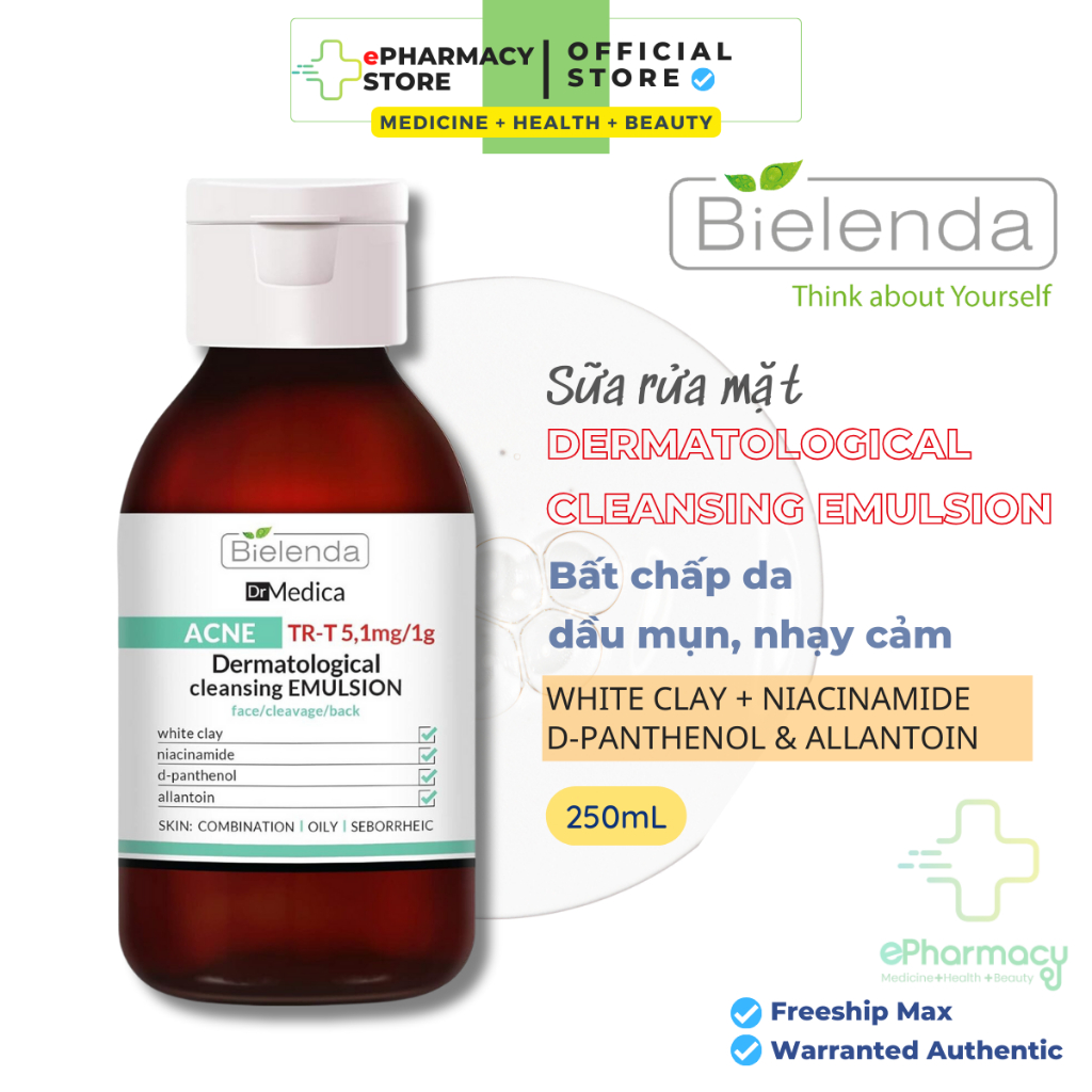 Sữa rửa mặt Bielenda Dr.Medica Anti-acne Dermatological Cleansing Emulsion - Giảm mụn, làm sạch sâu mà vẫn êm dịu 250mL