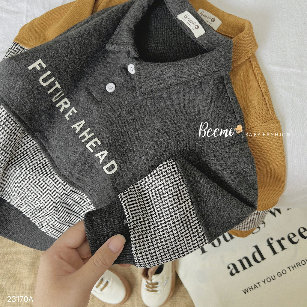 Áo polo dài tay nỉ da cá phối thân Beemo