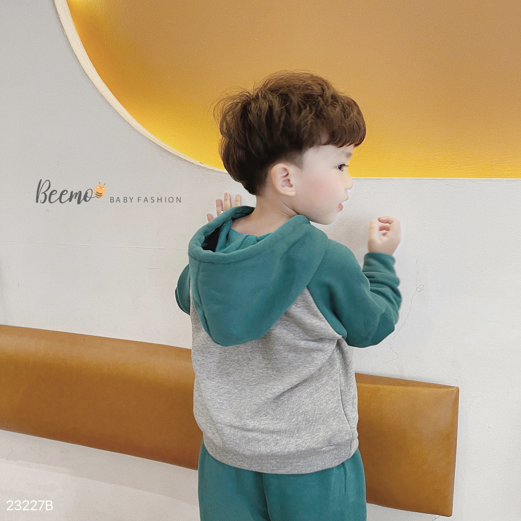 Bộ hoodie phối tay, bộ mũ nỉ da cá dài tay mềm in chữ New York Beemo cho bé