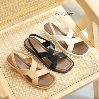 Giày Sandal Trệt JUDY Dây Chéo Da Mềm Đế Su Chống Trượt Êm Chân VNXK
