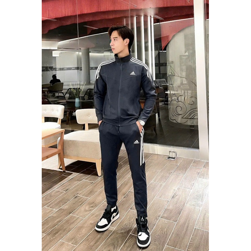 Bộ Thể Thao Nam Kéo Khoá Chất Nỉ Dày 3 Sọc Trẻ Trung Năng Động Thời Trang Cao Cấp