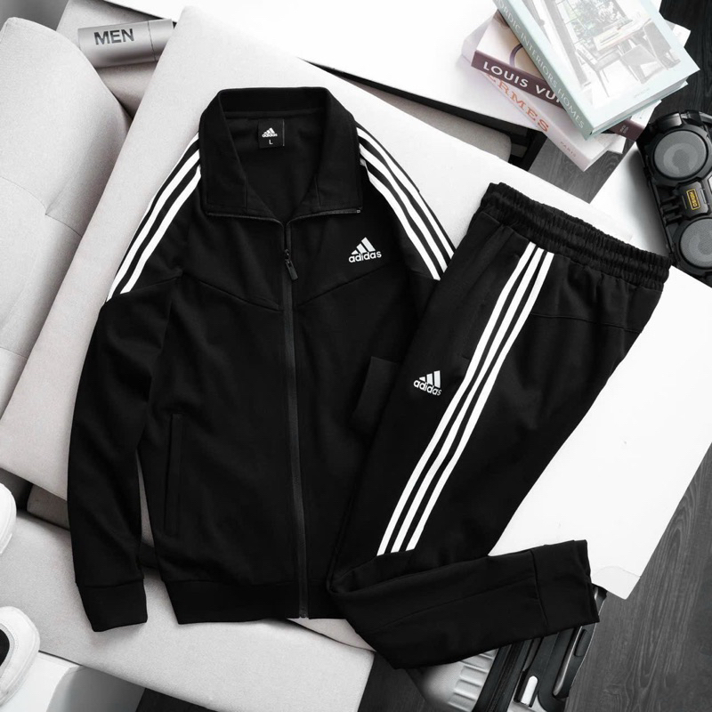 Bộ Thể Thao Nam Kéo Khoá Chất Nỉ Dày 3 Sọc Trẻ Trung Năng Động Thời Trang Cao Cấp