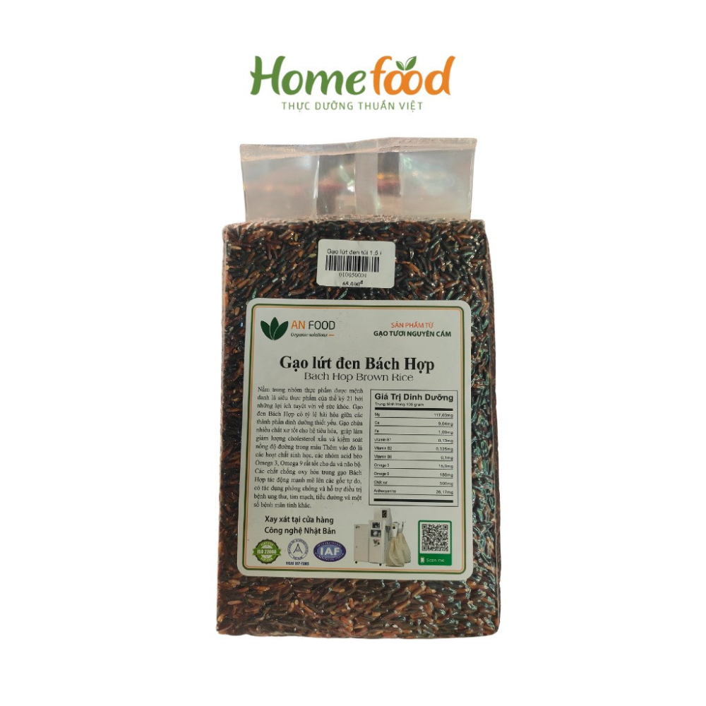 Gạo lứt đen bách hợp, gạo lứt đen sạch túi 1.5kg Homefood