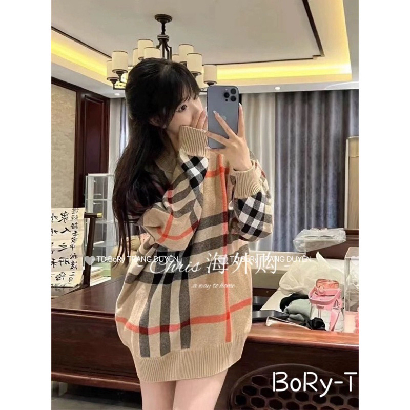 Áo len cổ tròn BBR kẻ caro hàng qc