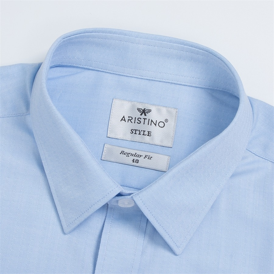 Áo sơ mi nam dài tay ARISTINO phom regular fit, màu xanh dobby lịch lãm và ấn tượng  - ALS24203