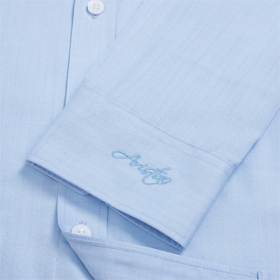 Áo sơ mi nam dài tay ARISTINO phom regular fit, màu xanh dobby lịch lãm và ấn tượng  - ALS24203