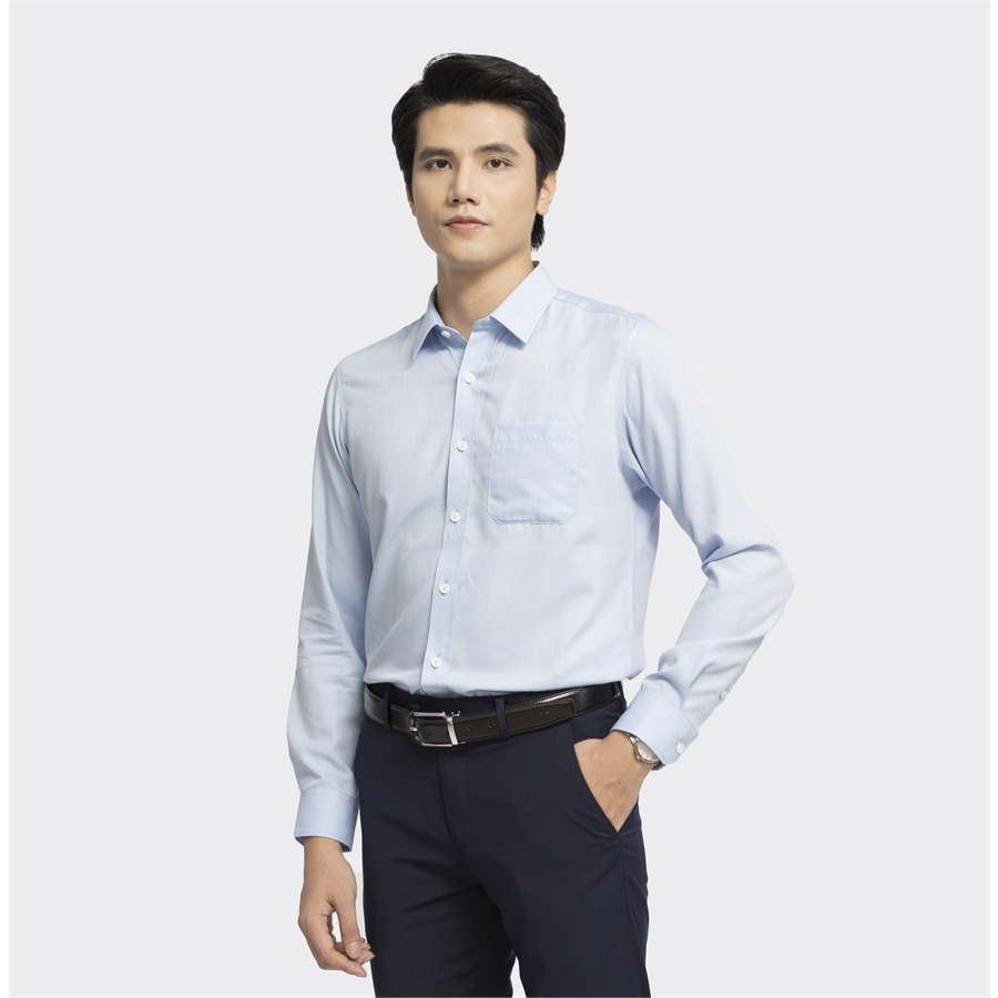 Áo sơ mi nam dài tay ARISTINO phom regular fit, màu xanh dobby lịch lãm và ấn tượng  - ALS24203