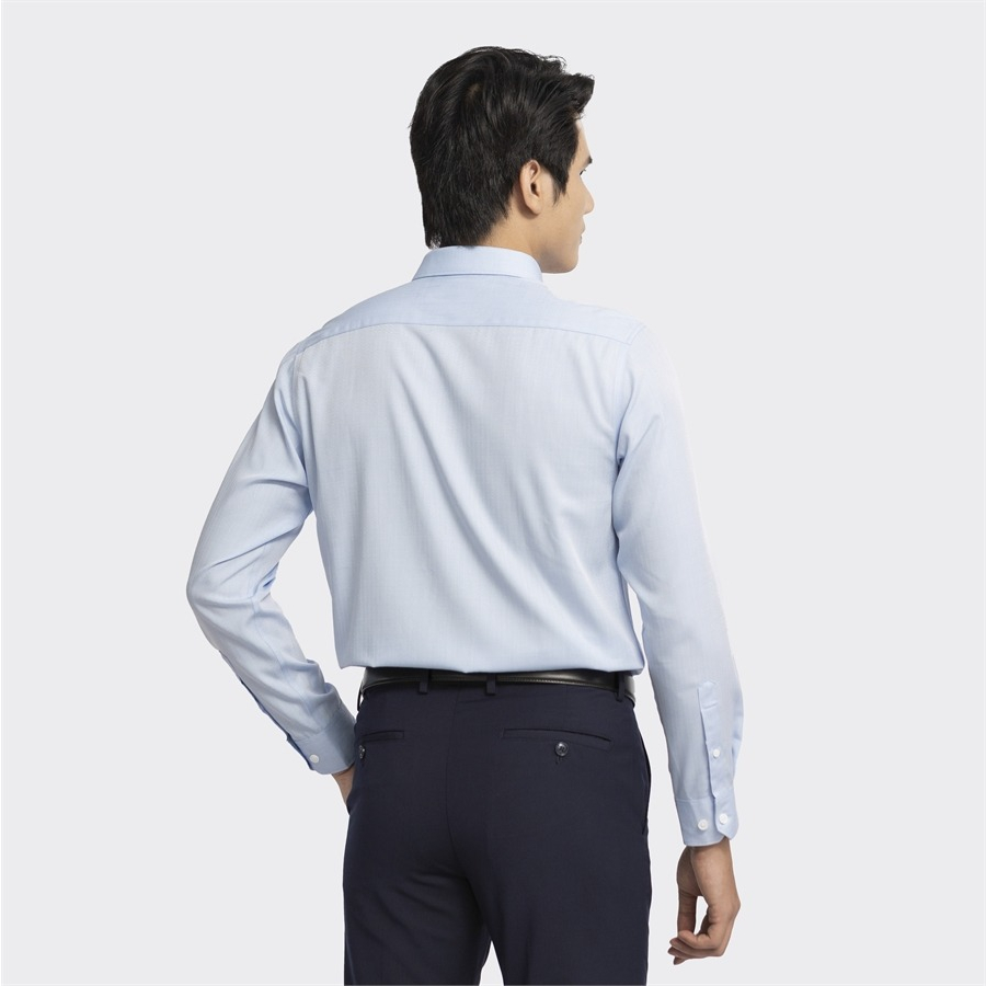 Áo sơ mi nam dài tay ARISTINO phom regular fit, màu xanh dobby lịch lãm và ấn tượng  - ALS24203