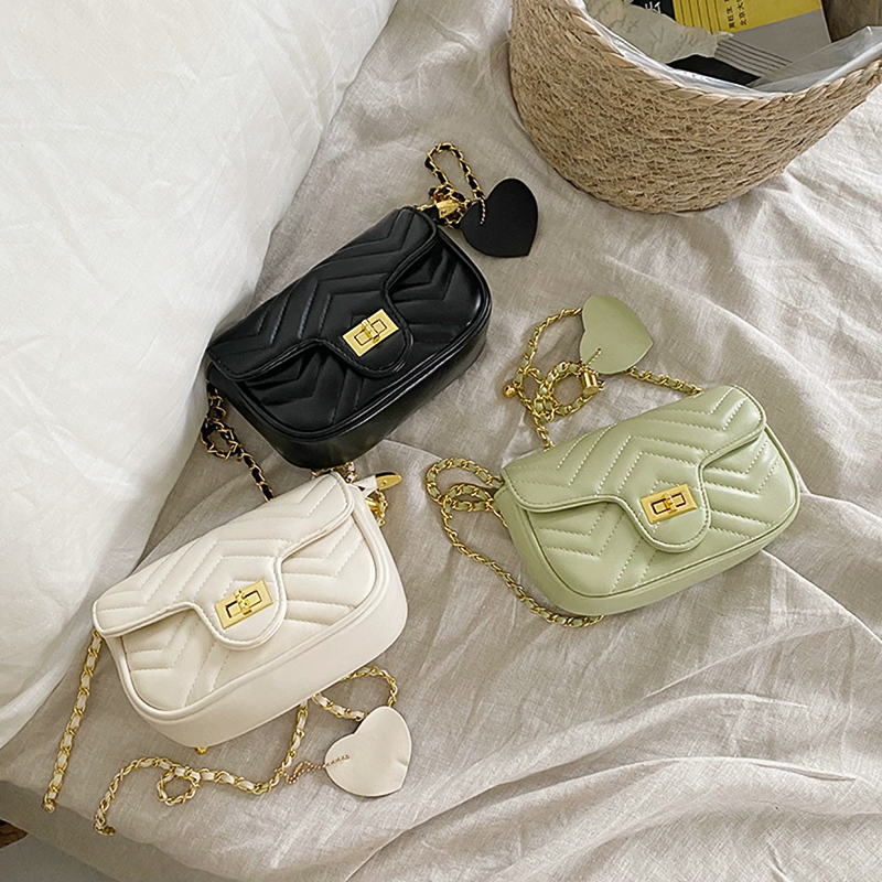 Túi Đeo Chéo Nữ, Túi Đeo Vai Da PU Thêu Trần Trám Dây Da Phối Xích Khóa Chuông Cao Cấp - TD40