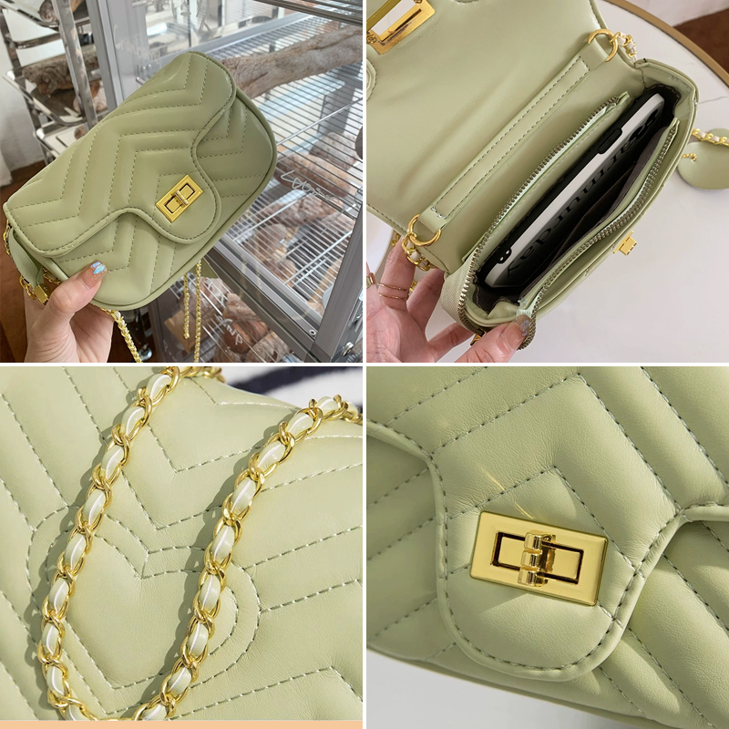 Túi Đeo Chéo Nữ, Túi Đeo Vai Da PU Thêu Trần Trám Dây Da Phối Xích Khóa Chuông Cao Cấp - TD40