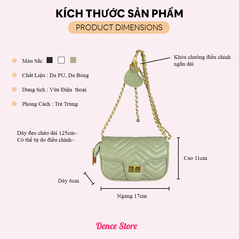 Túi Đeo Chéo Nữ, Túi Đeo Vai Da PU Thêu Trần Trám Dây Da Phối Xích Khóa Chuông Cao Cấp - TD40