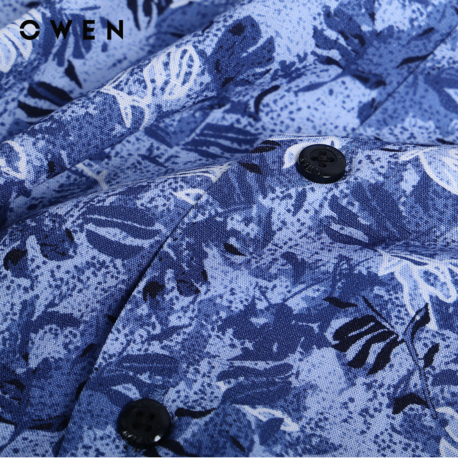 OWEN - Áo sơ mi ngắn tay Nam dáng Relax Fit màu Navy chất liệu Viscose-Polyester - AE230066N