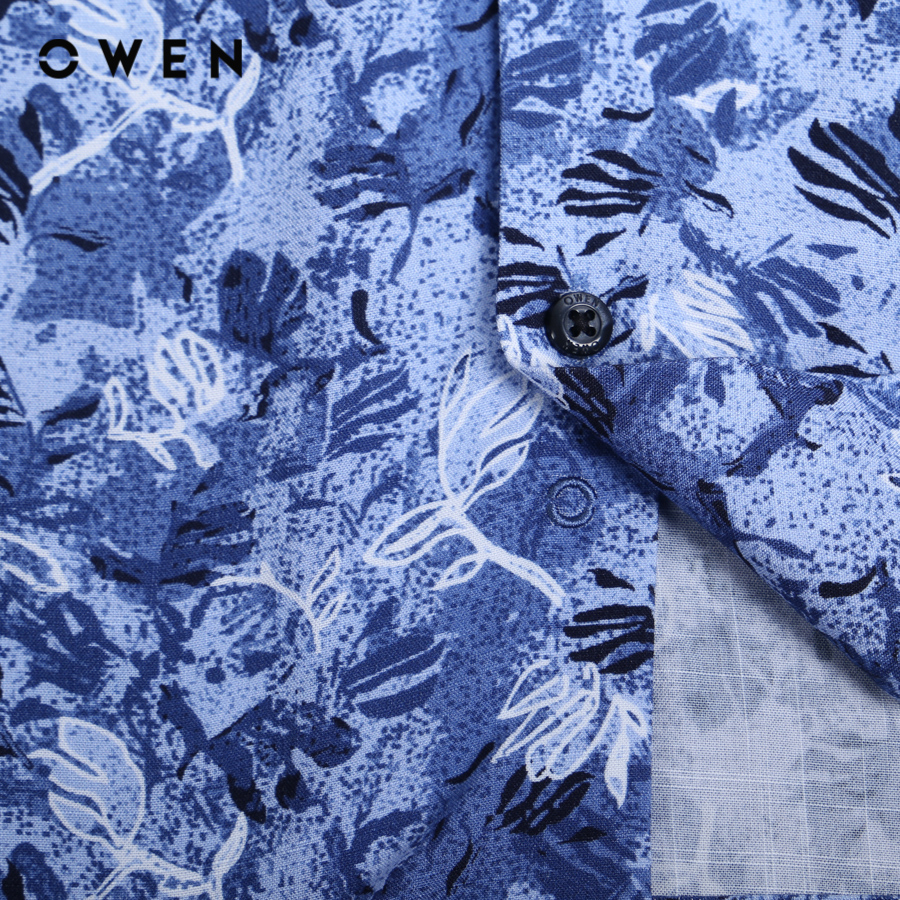OWEN - Áo sơ mi ngắn tay Nam dáng Relax Fit màu Navy chất liệu Viscose-Polyester - AE230066N