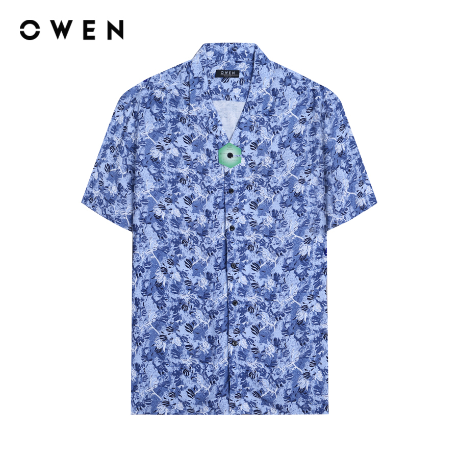 OWEN - Áo sơ mi ngắn tay Nam dáng Relax Fit màu Navy chất liệu Viscose-Polyester - AE230066N