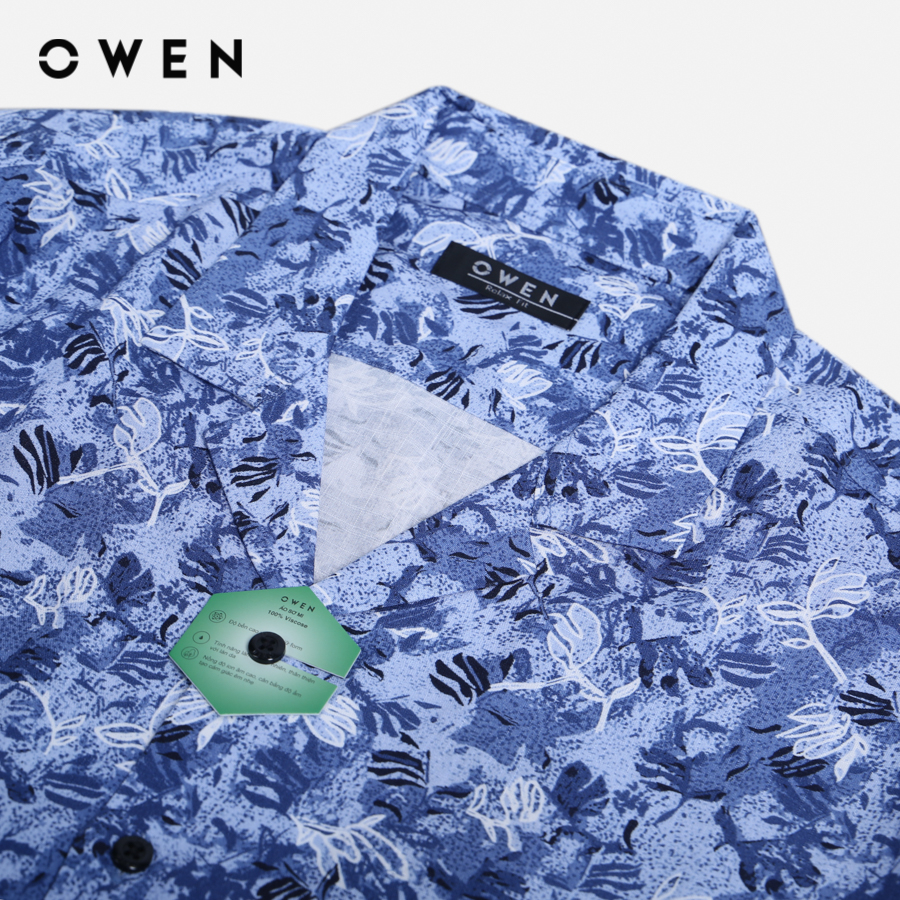 OWEN - Áo sơ mi ngắn tay Nam dáng Relax Fit màu Navy chất liệu Viscose-Polyester - AE230066N