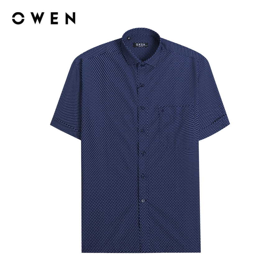 OWEN - Áo sơ mi ngắn tay Nam dáng Body Fit màu Navy chất liệu Bamboo-Microfiber - AB230236N