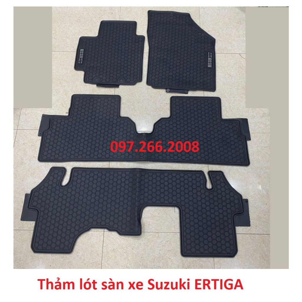 Thảm trải sàn, lót sàn cao su xe Suzuki Ertiga 2018- 2022, 2023- Hàng cao su đúc không mùi- Mẫu 3 hàng ghế