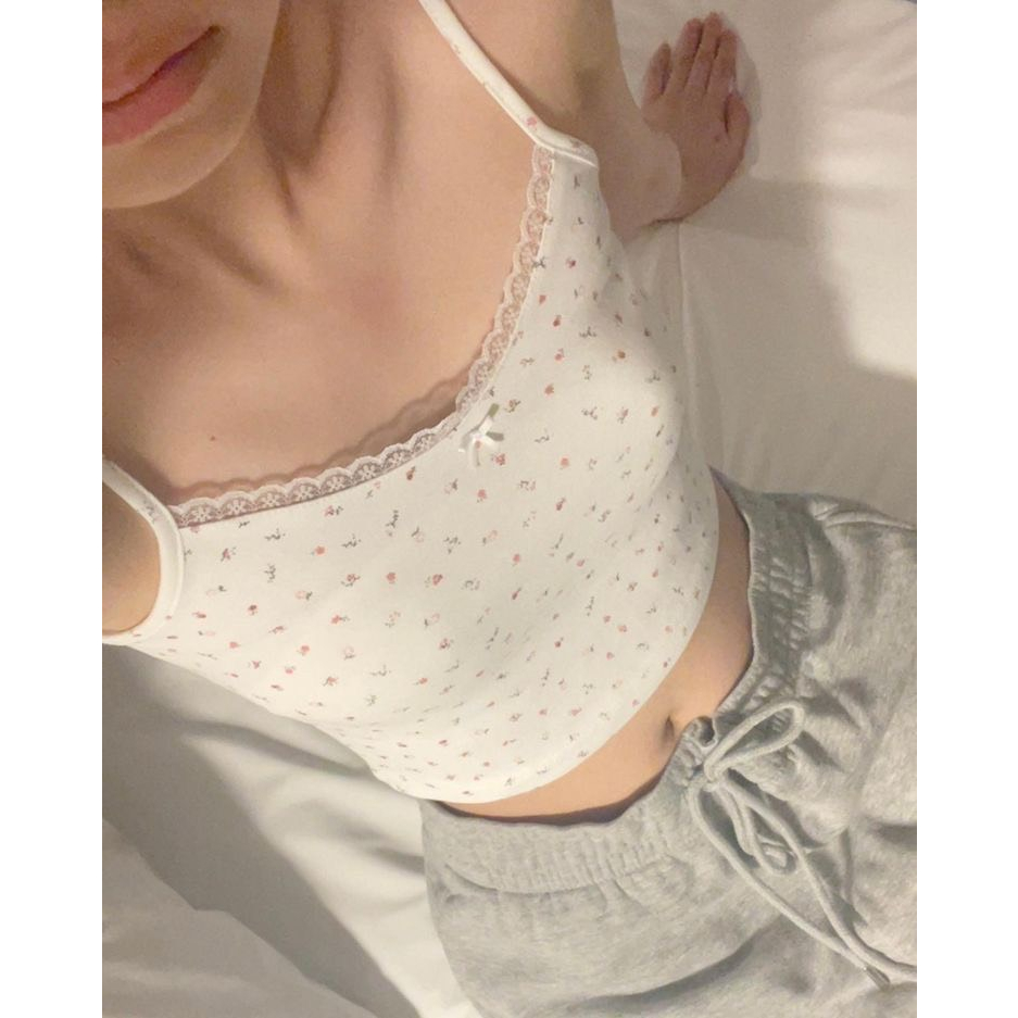 Floral Top | Áo Hai Dây Croptop Hoa Nhí Nhiều Màu Viền Ren Áo Thun 2 Dây Dáng Ngắn Nữ Tính Ngọt Ngào Pepper Clothing