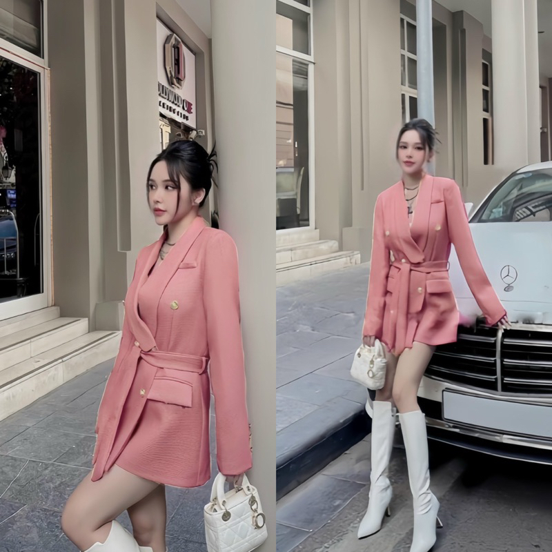 Áo vest vest nữ nâu ZR áo blaze thắt dây hồng XL big size trên 60kg áo khoác vest nữ kèm đai hồng