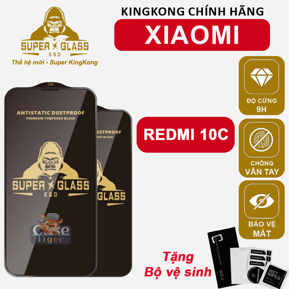 Cường lực KingKong Đen Xiaomi Redmi 10C full màn, Chống bám vân tay