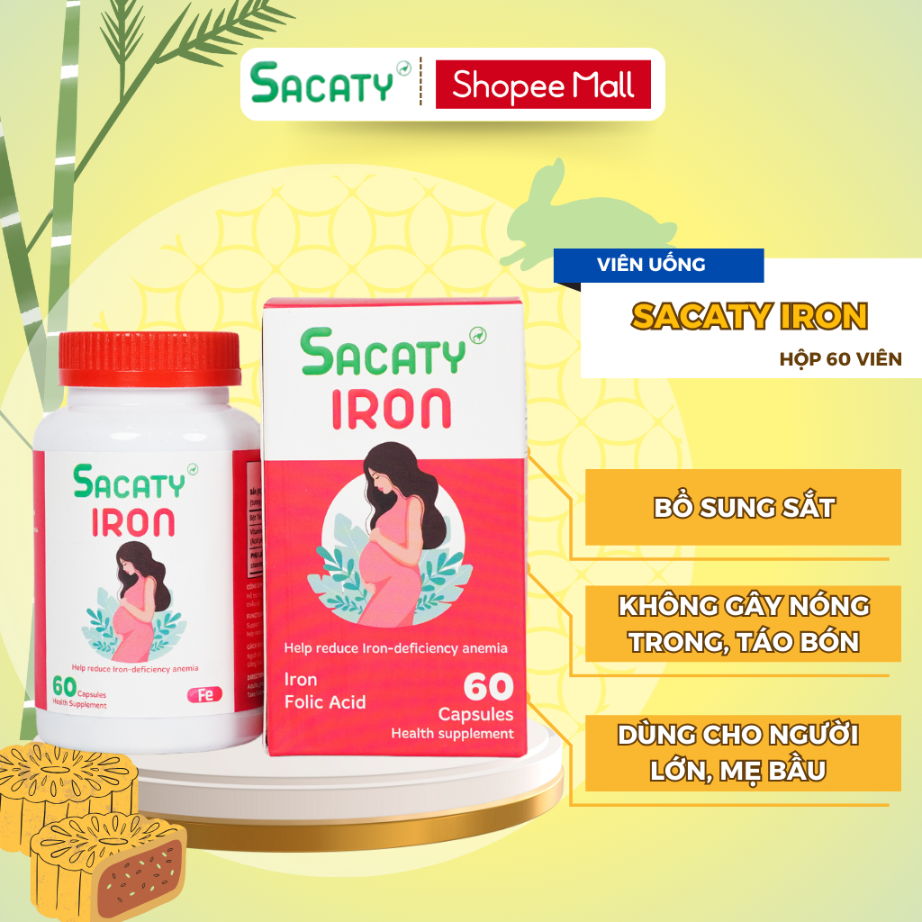 Viên Uống Bổ Sung Sắt SACATY IRON hộp 60 viên Dành Cho Mẹ Bầu Và Người Lớn