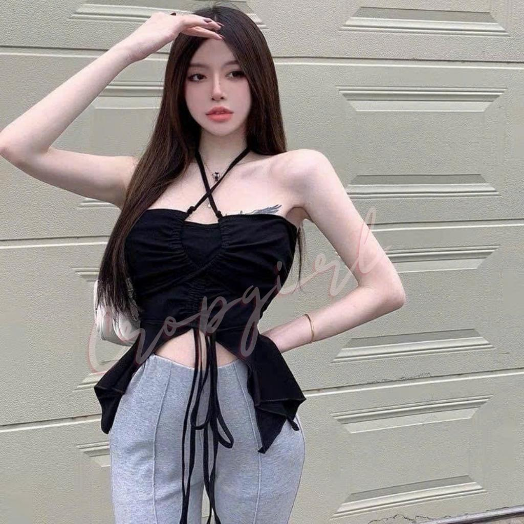 Áo cúp ngực dây chéo rút dây trước ngực dáng áo croptop kiểu đuôi cá cực xinh chất vải dày dặn 2D18 | BigBuy360 - bigbuy360.vn