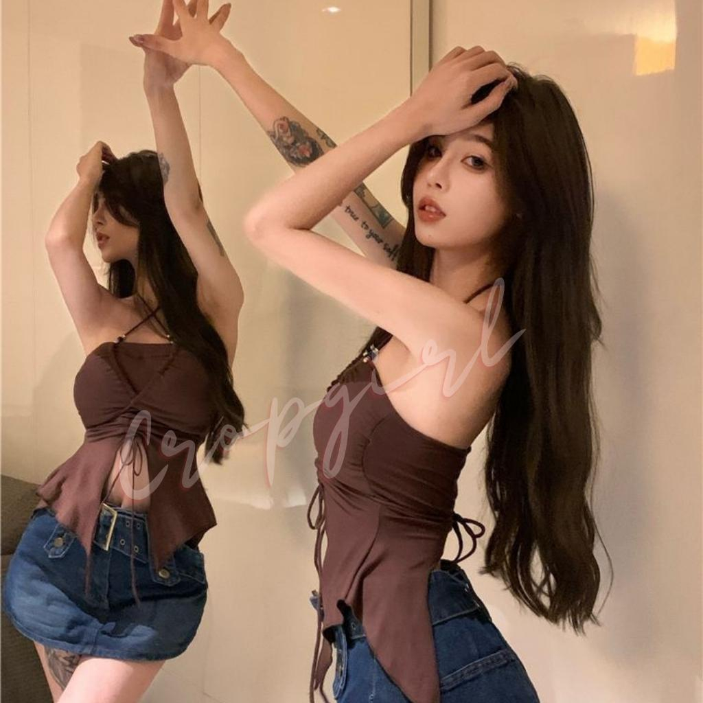 Áo cúp ngực dây chéo rút dây trước ngực dáng áo croptop kiểu đuôi cá cực xinh chất vải dày dặn 2D18 | BigBuy360 - bigbuy360.vn