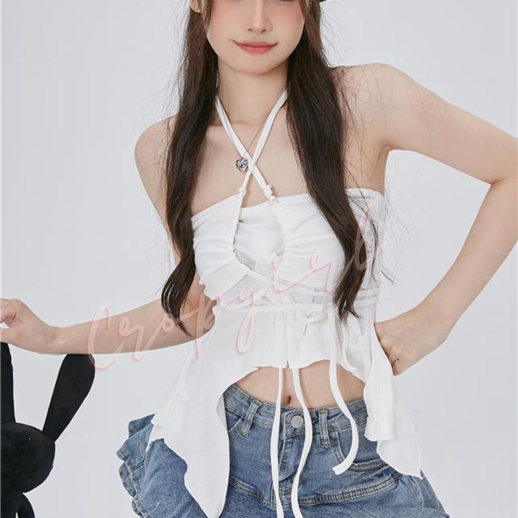 Áo cúp ngực dây chéo rút dây trước ngực dáng áo croptop kiểu đuôi cá cực xinh chất vải dày dặn 2D18 | BigBuy360 - bigbuy360.vn