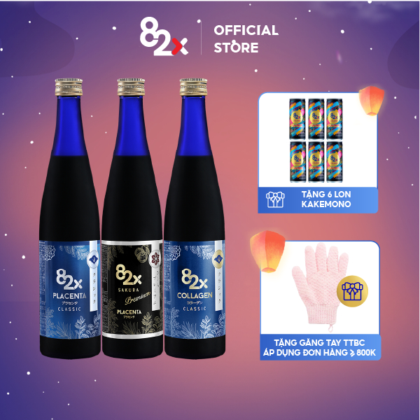 82X DA ĐẸP THẦN SẦU 3 Chai: COLLAGEN + SAKURA PLACENTA + PLACENTA, Nước Uống Đẹp Da Từ Nhật Bản 500ml/chai.Số 1 VN