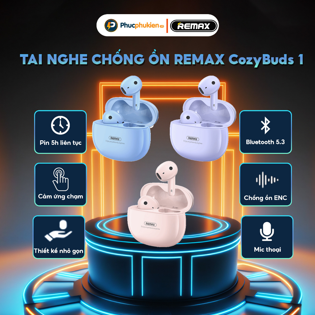 Tai nghe bluetooth không dây True Wireless Remax CozyBuds 1 chống ồn kháng nước IPX4 Pin 5h - Phúc Phụ Kiện