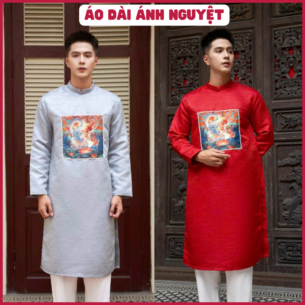 Áo dài cách tân nam in hoạ tiết chất liệu tafta cao cấp - Áo dài Ánh Nguyệt - AN21