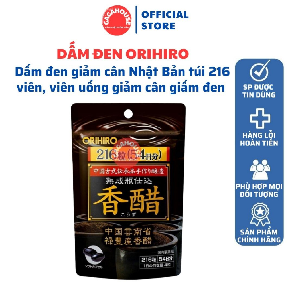 Dấm đen giảm cân Nhật Bản Orihiro túi 216 viên, viên uống giảm cân giấm đen Orihiro