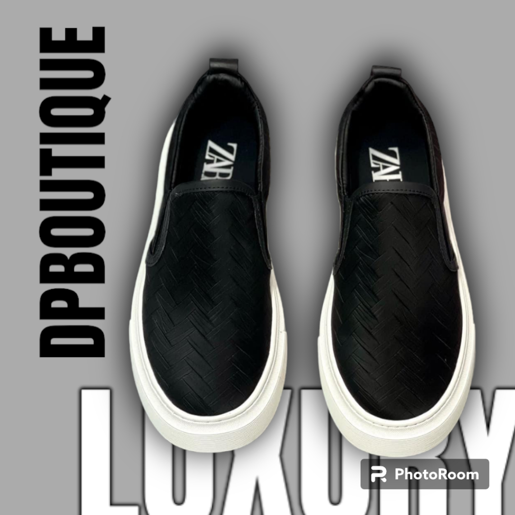 [ DPBoutique.hn 2 ] - Giày Slipon Za.ra Họa Tiết Đan Chéo Màu Đen Tinh Tế - Giày Lười Nam Za.ra Full