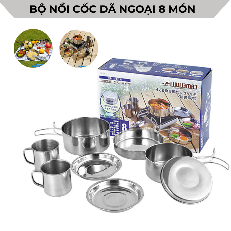 Bộ nồi chảo cốc hiệu CAMEL 8 món cắm trại gọn nhẹ xuất nhật [DCp2]
