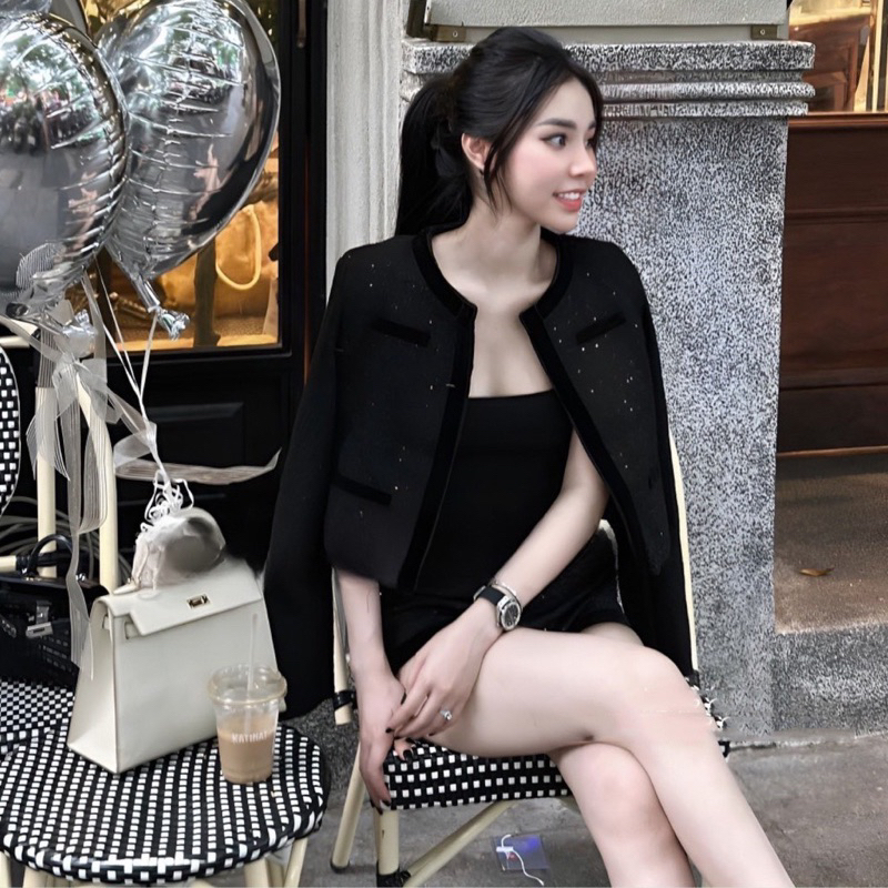 Set áo dạ sweet đính kim sa, Kèm quần ngắn sang chảnh hách dáng xỉu