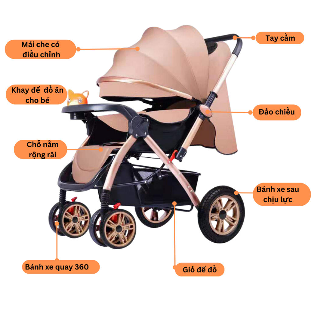 Xe đẩy em bé sơ sinh COCOBEE cao cấp gấp gọn hai chiều đa tính năng cho bé - Bảo hành 3 năm